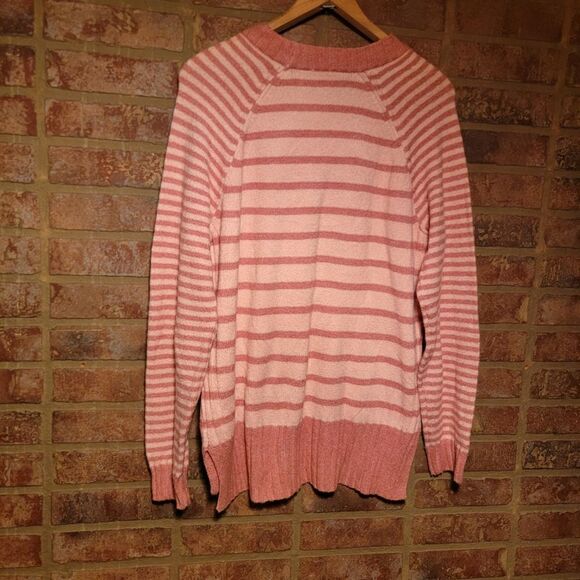 Time And Tru Women's Sweater peach Core Pullover Stripe Knit size large NWT - Picture 2 of 5
